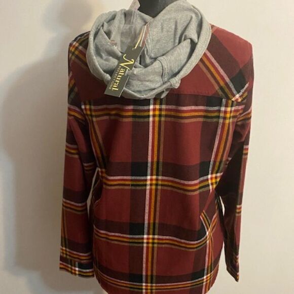 Natural Reflections Plaid button down hoodie, size Medium - Picture 2 of 3